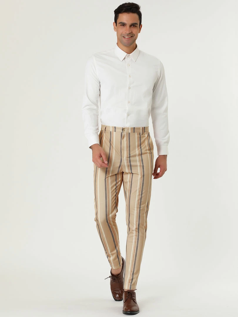 Allegra K Men's Casual Striped Dress Pants Slim Fit Flat Front Contrast Color Suit Trousers 12 Allegra K Men's Casual Striped Dress Pants Slim Fit Flat Front Contrast Color Suit Trousers