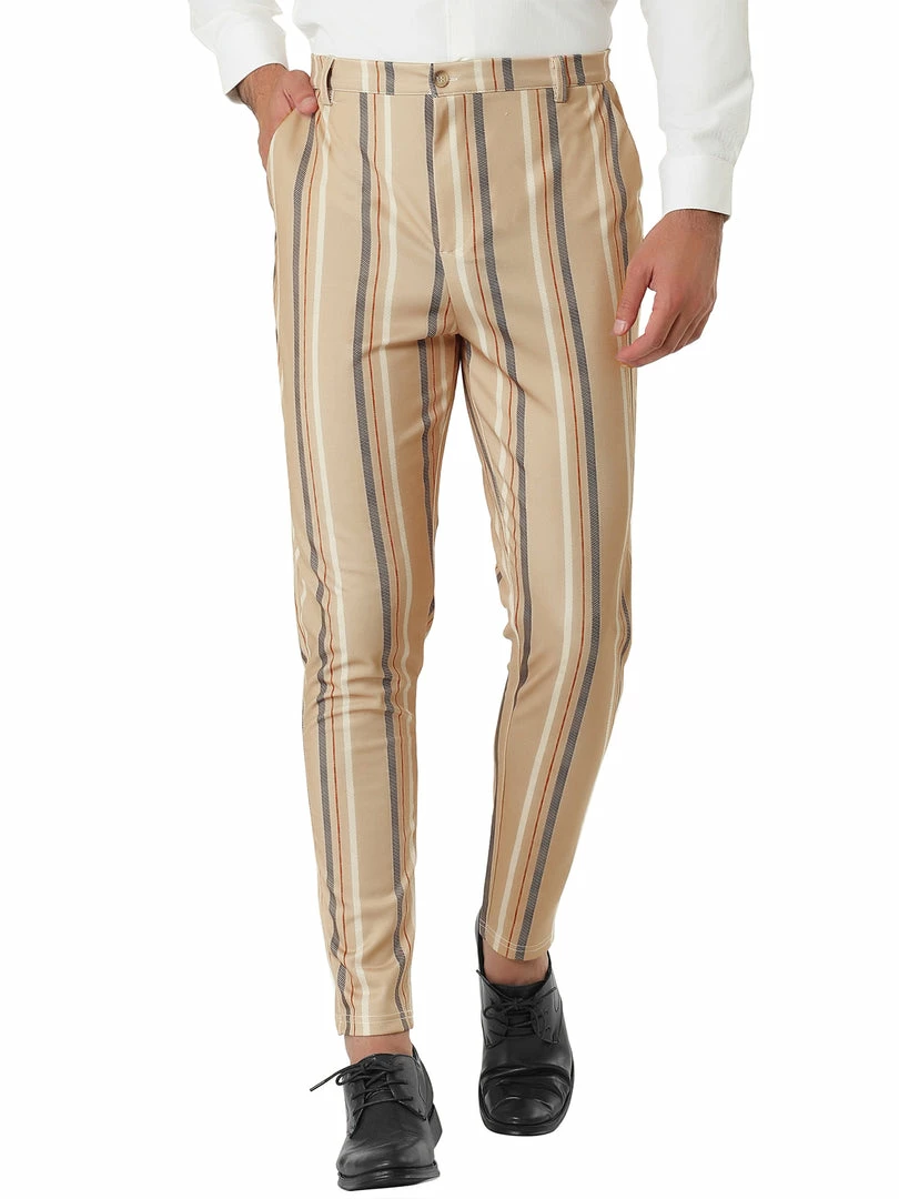 Allegra K Men's Casual Striped Dress Pants Slim Fit Flat Front Contrast Color Suit Trousers 10 Allegra K Men's Casual Striped Dress Pants Slim Fit Flat Front Contrast Color Suit Trousers