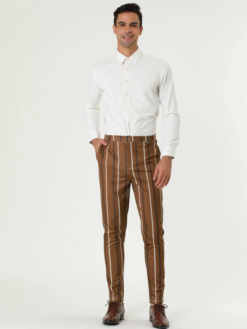 Allegra K Men's Casual Striped Dress Pants Slim Fit Flat Front Contrast Color Suit Trousers 6 Allegra K Men's Casual Striped Dress Pants Slim Fit Flat Front Contrast Color Suit Trousers