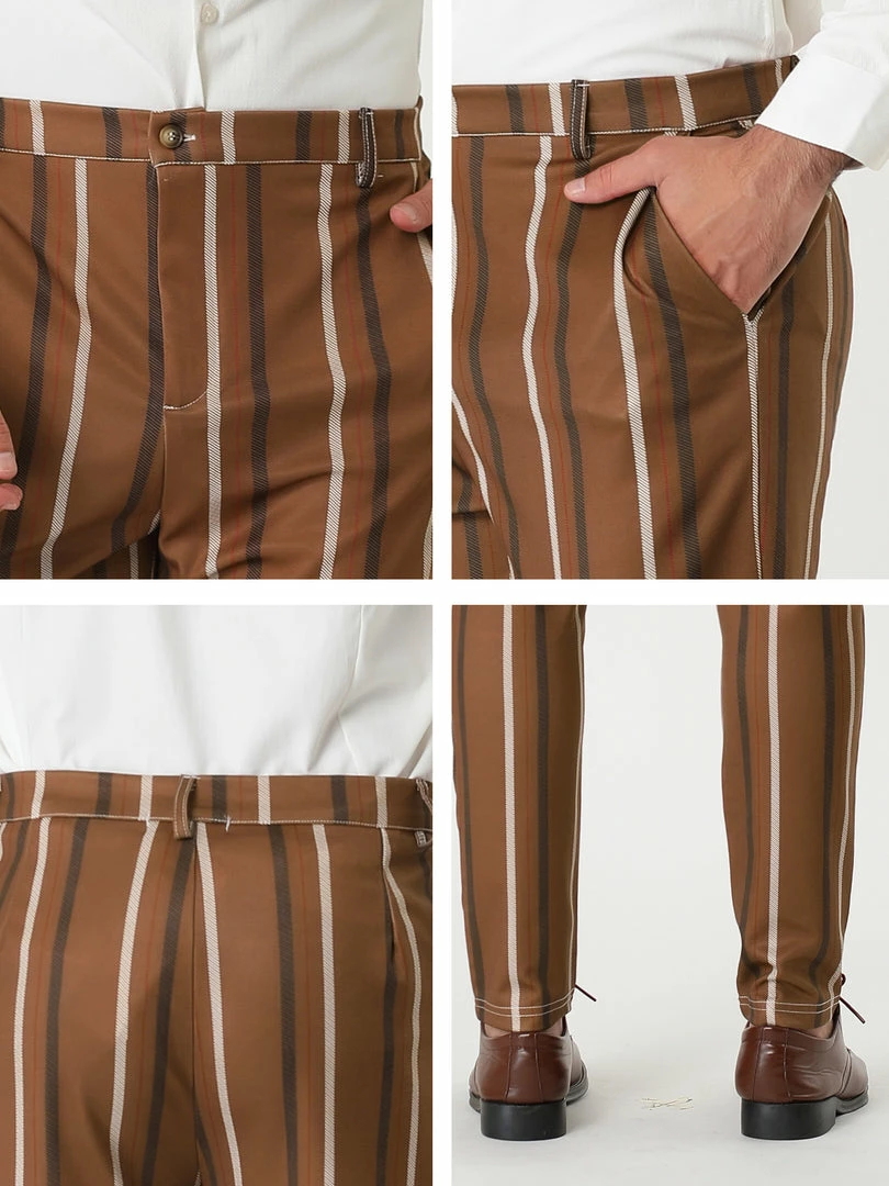 Allegra K Men's Casual Striped Dress Pants Slim Fit Flat Front Contrast Color Suit Trousers 9 Allegra K Men's Casual Striped Dress Pants Slim Fit Flat Front Contrast Color Suit Trousers
