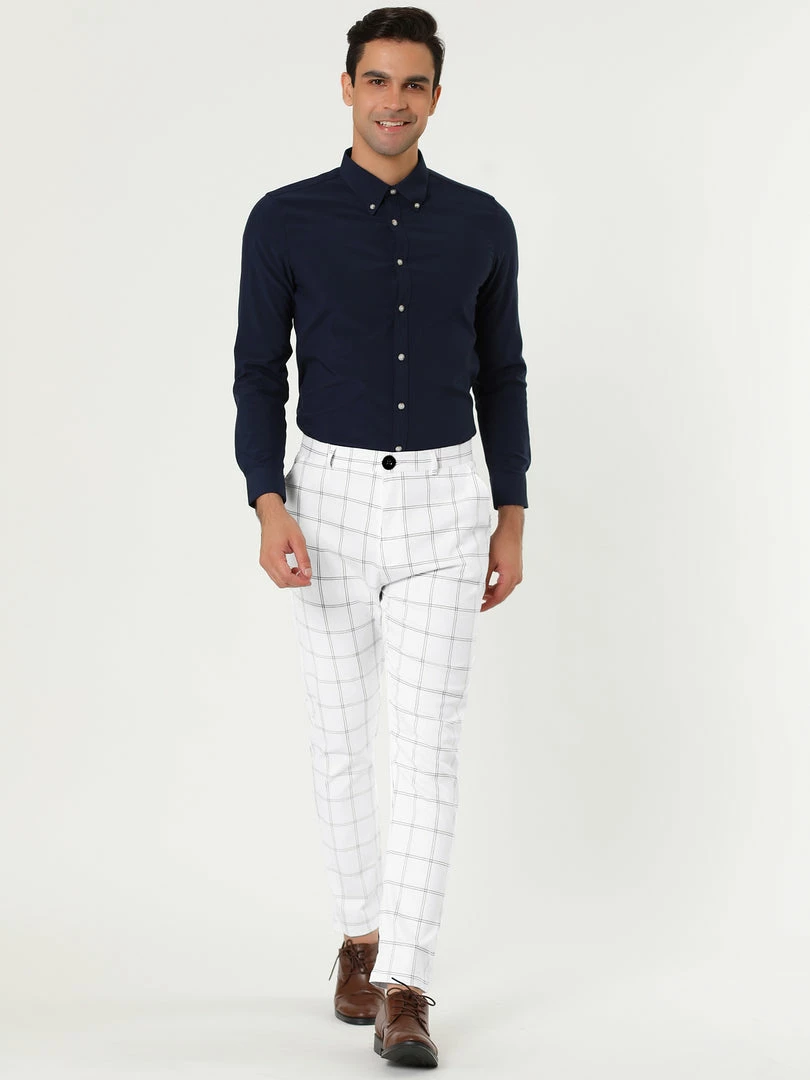 Allegra K Men's Dress Plaid Slim Fit Flat Front Business Pants With Pockets 12 Allegra K Men's Dress Plaid Slim Fit Flat Front Business Pants With Pockets