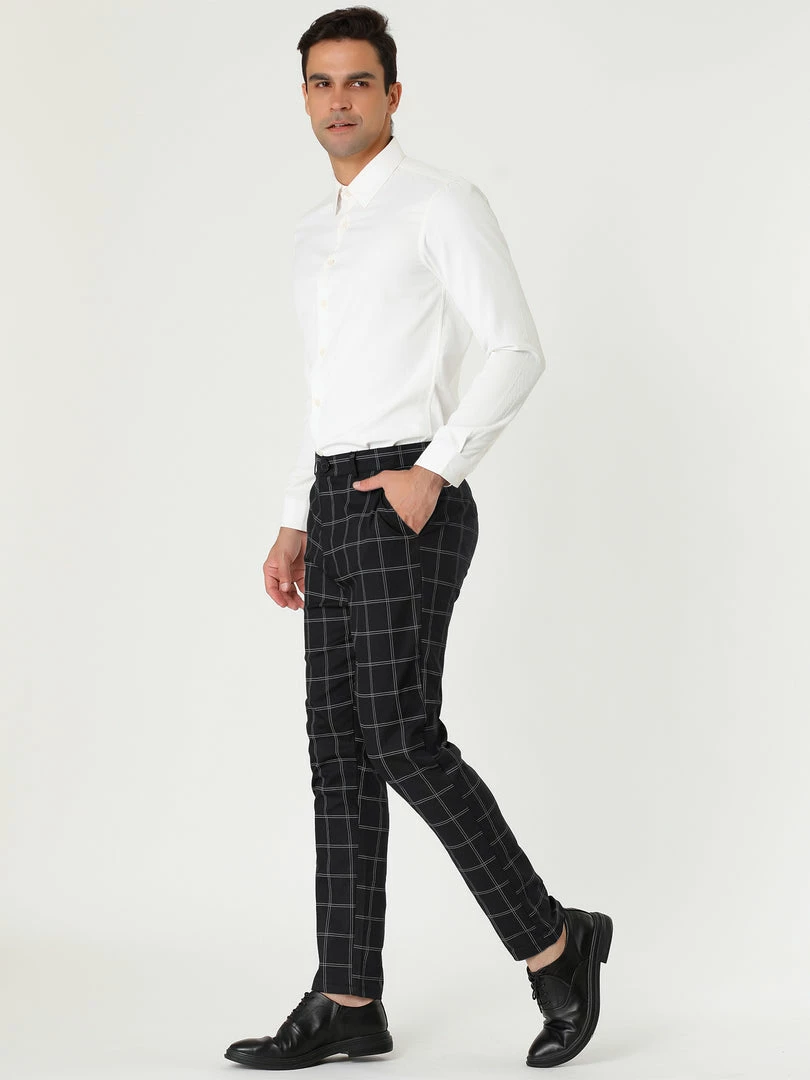 Allegra K Men's Dress Plaid Slim Fit Flat Front Business Pants With Pockets 49 Allegra K Men's Dress Plaid Slim Fit Flat Front Business Pants With Pockets