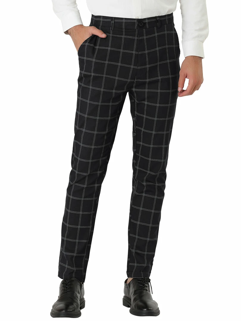 Allegra K Men's Dress Plaid Slim Fit Flat Front Business Pants With Pockets 46 Allegra K Men's Dress Plaid Slim Fit Flat Front Business Pants With Pockets