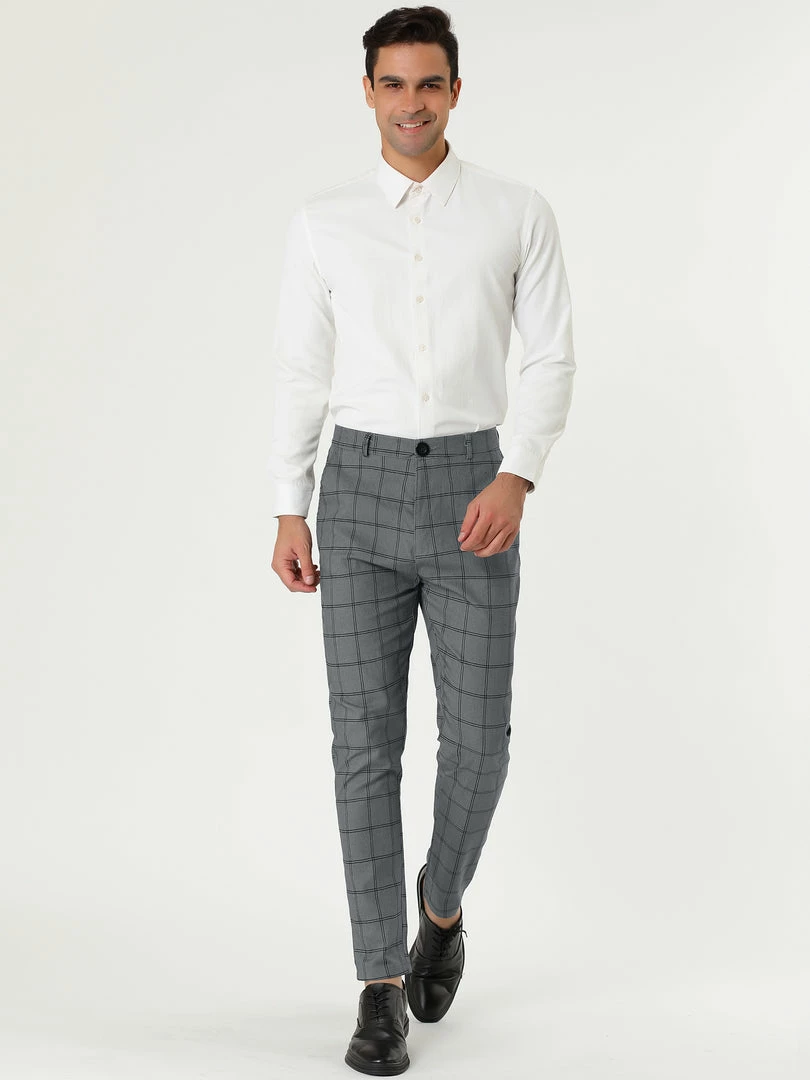 Allegra K Men's Dress Plaid Slim Fit Flat Front Business Pants With Pockets 18 Allegra K Men's Dress Plaid Slim Fit Flat Front Business Pants With Pockets