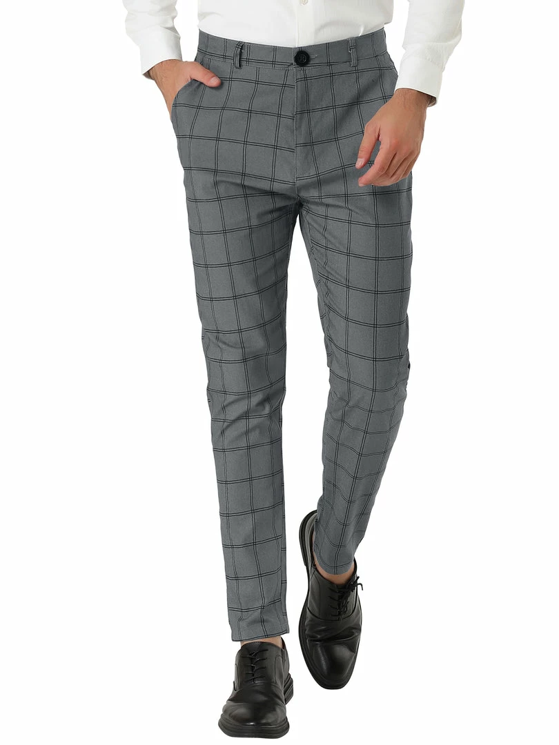Allegra K Men's Dress Plaid Slim Fit Flat Front Business Pants With Pockets 16 Allegra K Men's Dress Plaid Slim Fit Flat Front Business Pants With Pockets