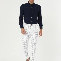 Allegra K Men's Dress Plaid Slim Fit Flat Front Business Pants With Pockets 90 Allegra K Men's Dress Plaid Slim Fit Flat Front Business Pants With Pockets