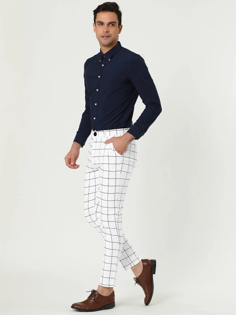 Allegra K Men's Dress Plaid Slim Fit Flat Front Business Pants With Pockets 43 Allegra K Men's Dress Plaid Slim Fit Flat Front Business Pants With Pockets