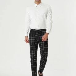 Allegra K Men's Dress Plaid Slim Fit Flat Front Business Pants With Pockets 54 Allegra K Men's Dress Plaid Slim Fit Flat Front Business Pants With Pockets