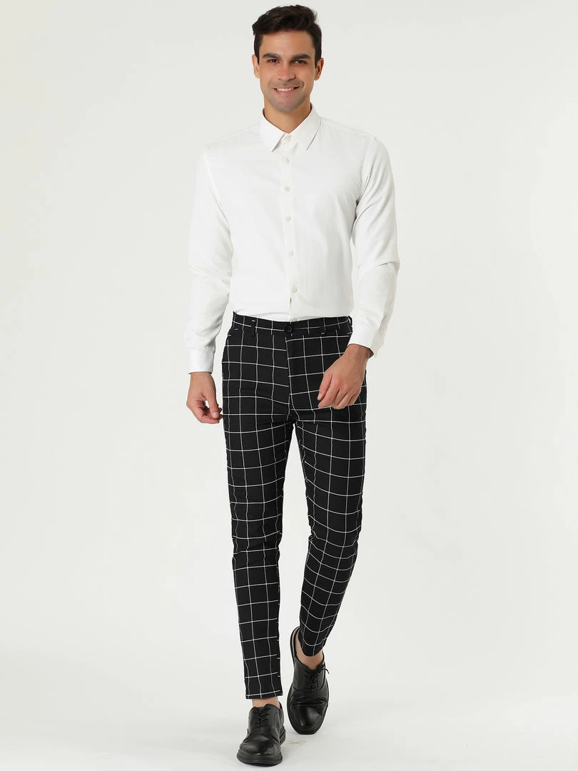 Allegra K Men's Dress Plaid Slim Fit Flat Front Business Pants With Pockets 6 Allegra K Men's Dress Plaid Slim Fit Flat Front Business Pants With Pockets