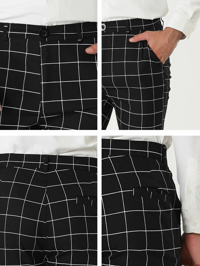 Allegra K Men's Dress Plaid Slim Fit Flat Front Business Pants With Pockets 9 Allegra K Men's Dress Plaid Slim Fit Flat Front Business Pants With Pockets