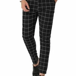 Allegra K Men's Dress Plaid Slim Fit Flat Front Business Pants With Pockets