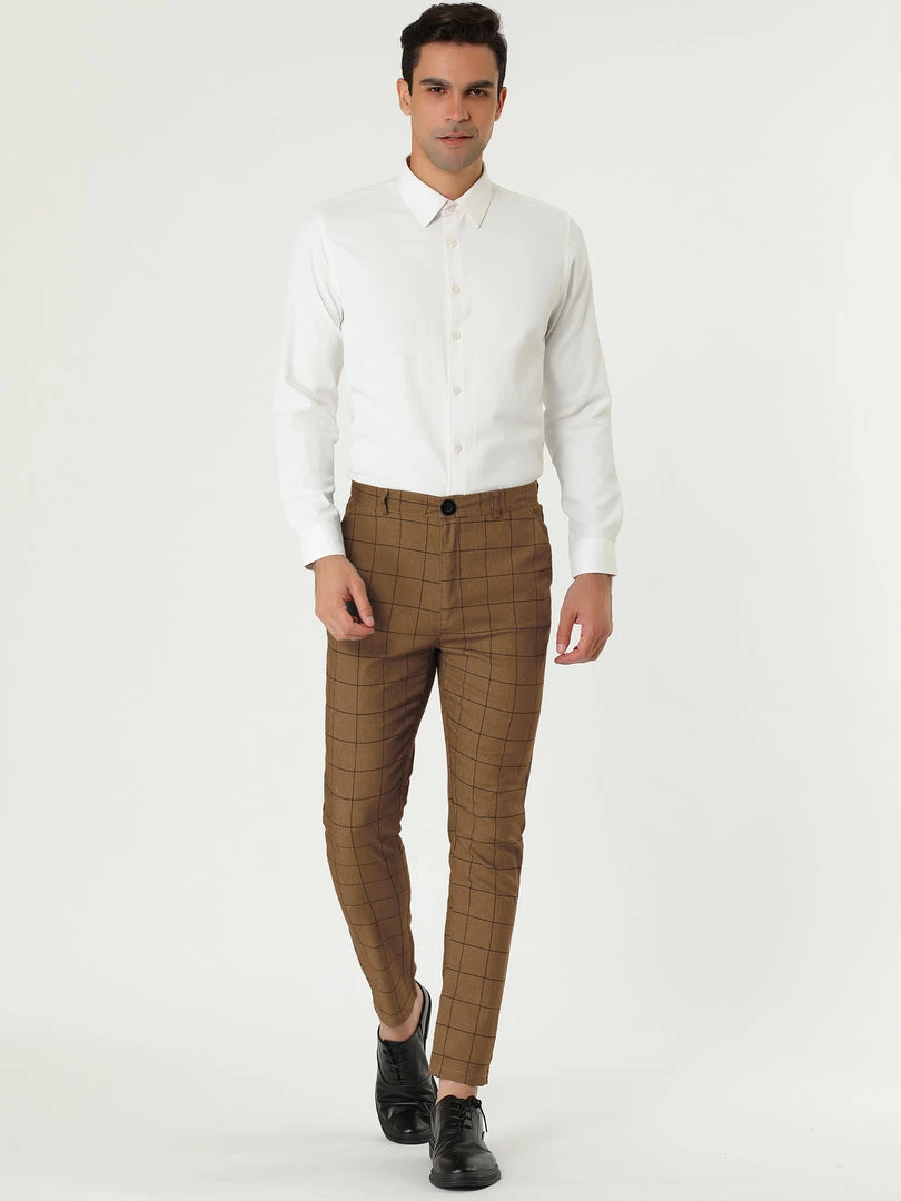 Allegra K Men's Dress Plaid Slim Fit Flat Front Business Pants With Pockets 24 Allegra K Men's Dress Plaid Slim Fit Flat Front Business Pants With Pockets