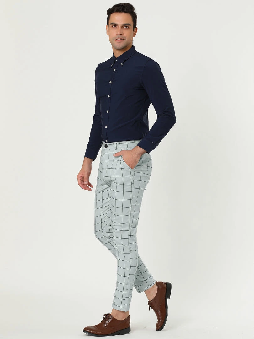 Allegra K Men's Dress Plaid Slim Fit Flat Front Business Pants With Pockets 31 Allegra K Men's Dress Plaid Slim Fit Flat Front Business Pants With Pockets