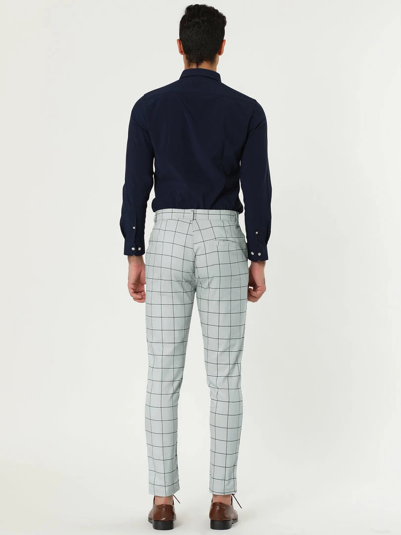 Allegra K Men's Dress Plaid Slim Fit Flat Front Business Pants With Pockets 32 Allegra K Men's Dress Plaid Slim Fit Flat Front Business Pants With Pockets