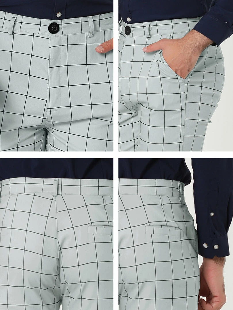 Allegra K Men's Dress Plaid Slim Fit Flat Front Business Pants With Pockets 33 Allegra K Men's Dress Plaid Slim Fit Flat Front Business Pants With Pockets