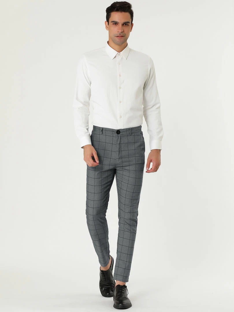 Allegra K Men's Dress Plaid Slim Fit Flat Front Business Pants With Pockets 36 Allegra K Men's Dress Plaid Slim Fit Flat Front Business Pants With Pockets