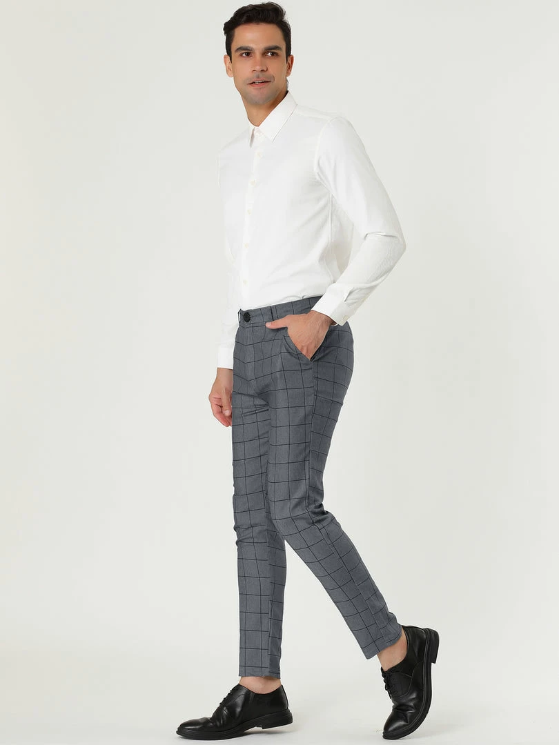 Allegra K Men's Dress Plaid Slim Fit Flat Front Business Pants With Pockets 37 Allegra K Men's Dress Plaid Slim Fit Flat Front Business Pants With Pockets