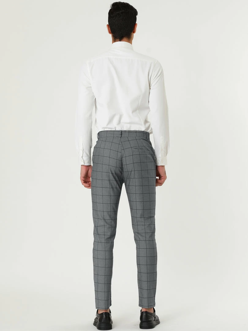 Allegra K Men's Dress Plaid Slim Fit Flat Front Business Pants With Pockets 38 Allegra K Men's Dress Plaid Slim Fit Flat Front Business Pants With Pockets