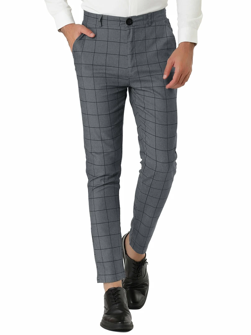 Allegra K Men's Dress Plaid Slim Fit Flat Front Business Pants With Pockets 34 Allegra K Men's Dress Plaid Slim Fit Flat Front Business Pants With Pockets