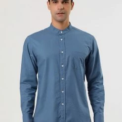 Allegra K Men Banded Collar Shirt Washed Cotton Long Sleeve Casual Button Down Shirts 69 Allegra K Men Banded Collar Shirt Washed Cotton Long Sleeve Casual Button Down Shirts