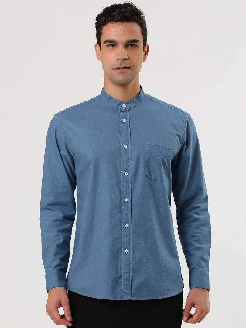 Allegra K Men Banded Collar Shirt Washed Cotton Long Sleeve Casual Button Down Shirts 34 Allegra K Men Banded Collar Shirt Washed Cotton Long Sleeve Casual Button Down Shirts