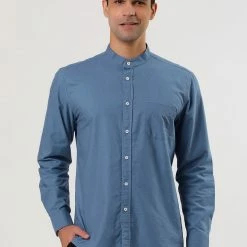 Allegra K Men Banded Collar Shirt Washed Cotton Long Sleeve Casual Button Down Shirts 70 Allegra K Men Banded Collar Shirt Washed Cotton Long Sleeve Casual Button Down Shirts