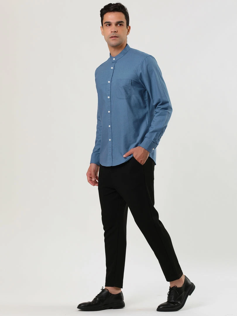 Allegra K Men Banded Collar Shirt Washed Cotton Long Sleeve Casual Button Down Shirts 36 Allegra K Men Banded Collar Shirt Washed Cotton Long Sleeve Casual Button Down Shirts