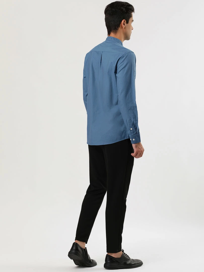 Allegra K Men Banded Collar Shirt Washed Cotton Long Sleeve Casual Button Down Shirts 37 Allegra K Men Banded Collar Shirt Washed Cotton Long Sleeve Casual Button Down Shirts