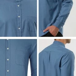 Allegra K Men Banded Collar Shirt Washed Cotton Long Sleeve Casual Button Down Shirts 73 Allegra K Men Banded Collar Shirt Washed Cotton Long Sleeve Casual Button Down Shirts