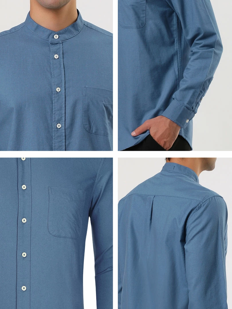 Allegra K Men Banded Collar Shirt Washed Cotton Long Sleeve Casual Button Down Shirts 38 Allegra K Men Banded Collar Shirt Washed Cotton Long Sleeve Casual Button Down Shirts