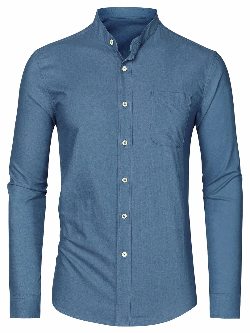 Allegra K Men Banded Collar Shirt Washed Cotton Long Sleeve Casual Button Down Shirts 33 Allegra K Men Banded Collar Shirt Washed Cotton Long Sleeve Casual Button Down Shirts