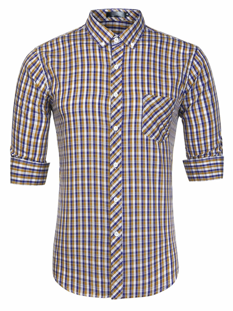 Allegra K Men's Check Shirts Long Sleeve Button Down Casual Western Plaid Shirt 42 Allegra K Men's Check Shirts Long Sleeve Button Down Casual Western Plaid Shirt