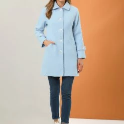 Allegra K Women's Peter Pan Collar Winter Outwear Trench Pea Coat 12 Allegra K Women's Peter Pan Collar Winter Outwear Trench Pea Coat