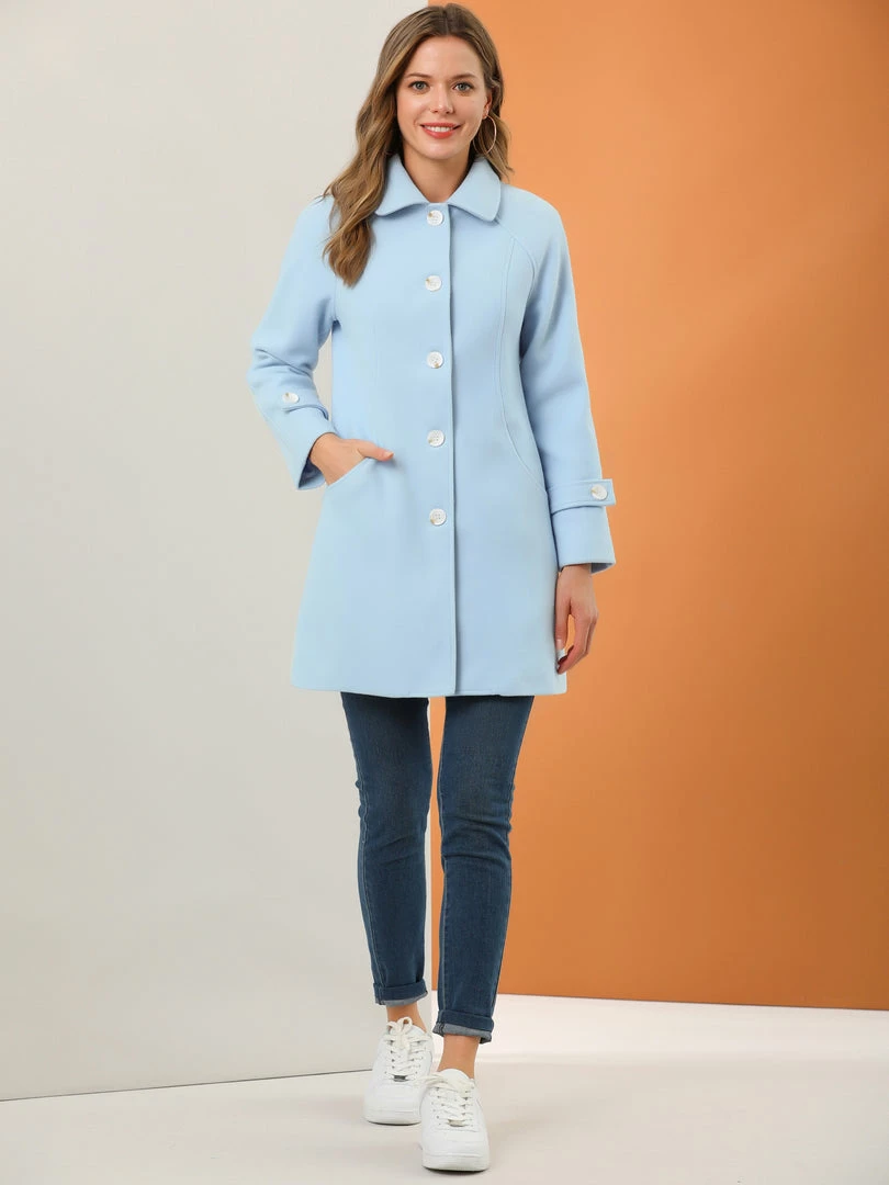 Allegra K Women's Peter Pan Collar Winter Outwear Trench Pea Coat 6 Allegra K Women's Peter Pan Collar Winter Outwear Trench Pea Coat