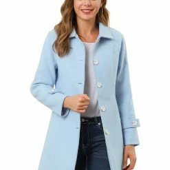 Allegra K Women's Peter Pan Collar Winter Outwear Trench Pea Coat