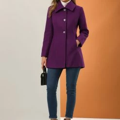 Allegra K Women's Turn-Down Collar Single Breasted Slant Pockets Swing Outwear Winter Coat 11 Allegra K Women's Turn-Down Collar Single Breasted Slant Pockets Swing Outwear Winter Coat