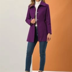 Allegra K Women's Turn-Down Collar Single Breasted Slant Pockets Swing Outwear Winter Coat 12 Allegra K Women's Turn-Down Collar Single Breasted Slant Pockets Swing Outwear Winter Coat