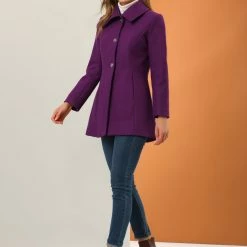 Allegra K Women's Turn-Down Collar Single Breasted Slant Pockets Swing Outwear Winter Coat 13 Allegra K Women's Turn-Down Collar Single Breasted Slant Pockets Swing Outwear Winter Coat