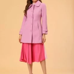 Allegra K Women's Peter Pan Collar Single Breasted Outwear Winter Buttoned Long Coat