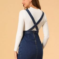 Allegra K Women's Classic Adjustable Strap A-Line Suspender Overall Denim Dress
