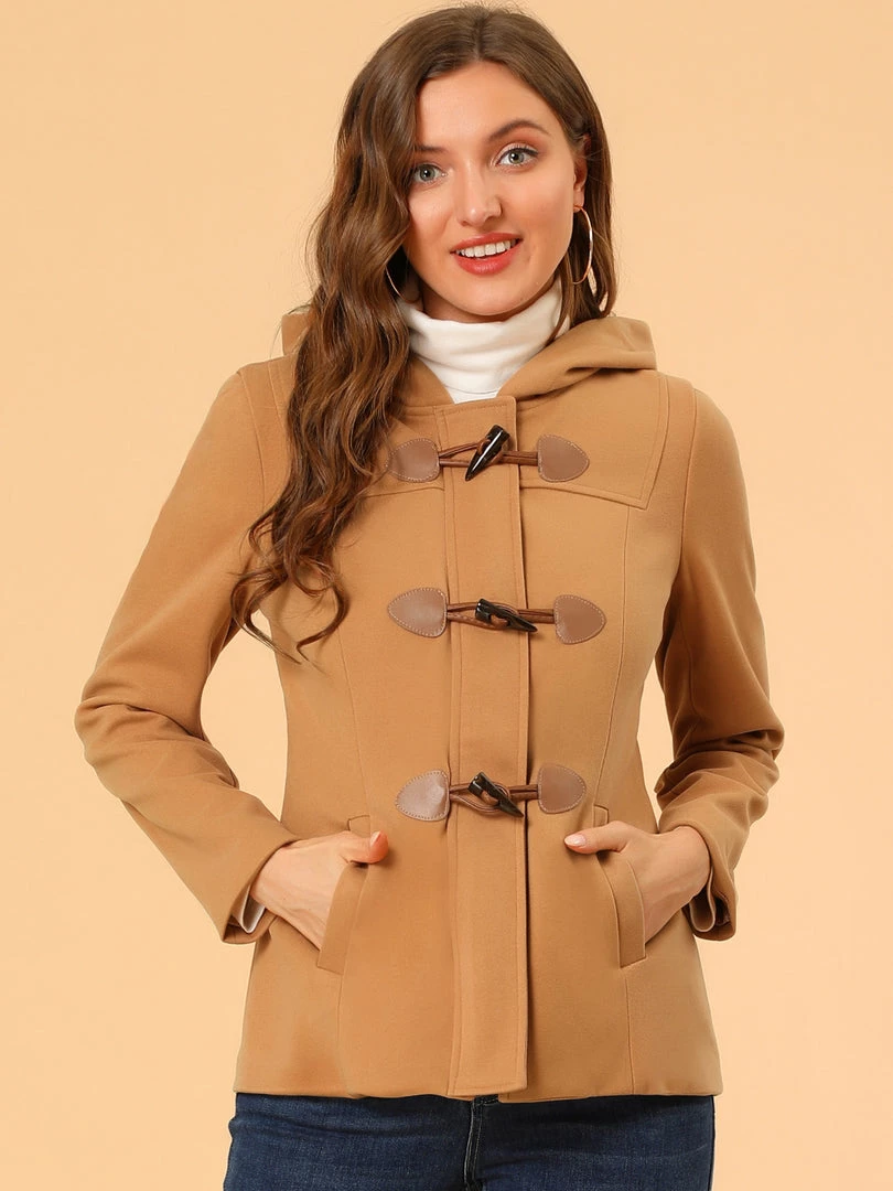 Allegra K Women's Duffle Front Short Toggle Zipper Deep Pockets Cropped Hooded Pea Coat 5 Allegra K Women's Duffle Front Short Toggle Zipper Deep Pockets Cropped Hooded Pea Coat