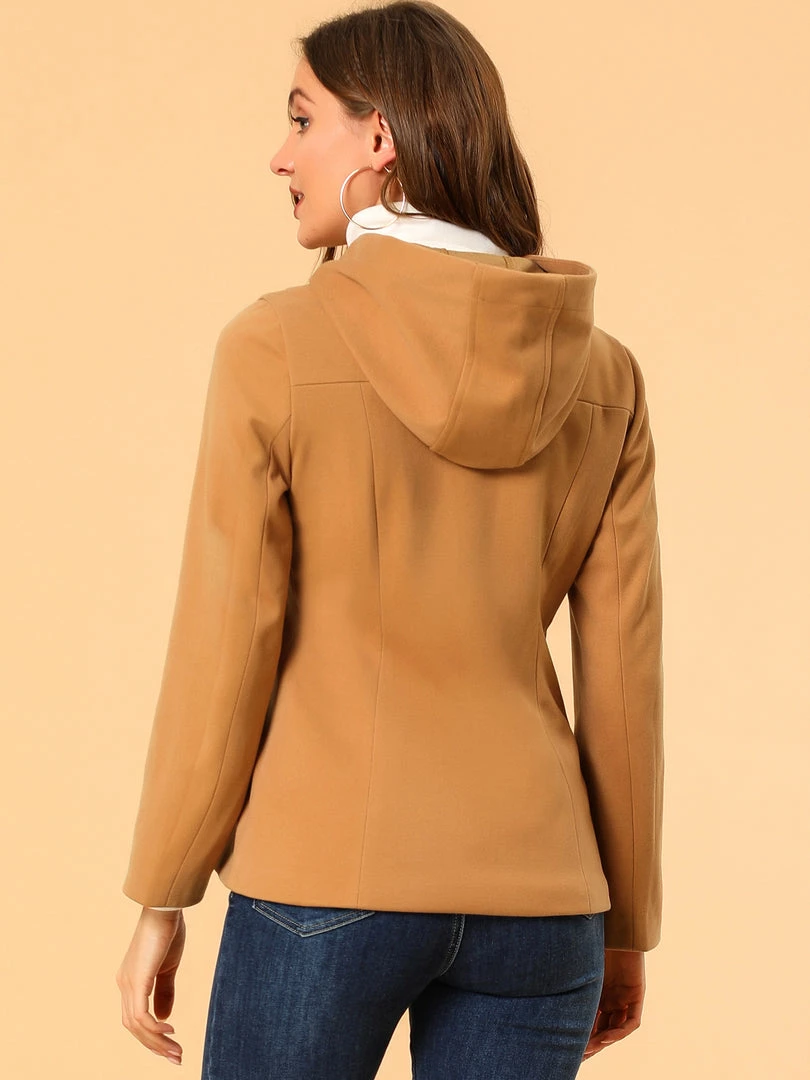 Allegra K Women's Duffle Front Short Toggle Zipper Deep Pockets Cropped Hooded Pea Coat 8 Allegra K Women's Duffle Front Short Toggle Zipper Deep Pockets Cropped Hooded Pea Coat