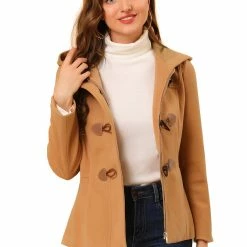 Allegra K Women's Duffle Front Short Toggle Zipper Deep Pockets Cropped Hooded Pea Coat