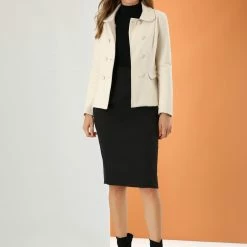 Allegra K Women's Peacoats Peter Pan Collar Double Breasted Pocket Button Up Pea Coat