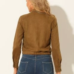 Allegra K Women's Faux Suede Casual Point Collar Button Up Biker Moto Jacket