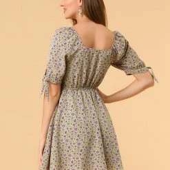 Allegra K Women's Floral Sweetheart Neck Puff Sleeve Fit And Flare A-Line Mini Dress 51 Allegra K Women's Floral Sweetheart Neck Puff Sleeve Fit And Flare A-Line Mini Dress