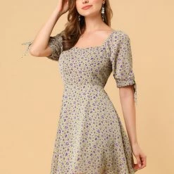 Allegra K Women's Floral Sweetheart Neck Puff Sleeve Fit And Flare A-Line Mini Dress 53 Allegra K Women's Floral Sweetheart Neck Puff Sleeve Fit And Flare A-Line Mini Dress