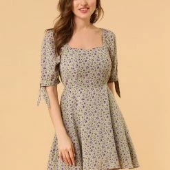 Allegra K Women's Floral Sweetheart Neck Puff Sleeve Fit And Flare A-Line Mini Dress 54 Allegra K Women's Floral Sweetheart Neck Puff Sleeve Fit And Flare A-Line Mini Dress