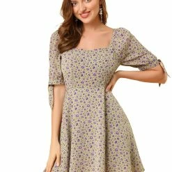 Allegra K Women's Floral Sweetheart Neck Puff Sleeve Fit And Flare A-Line Mini Dress 50 Allegra K Women's Floral Sweetheart Neck Puff Sleeve Fit And Flare A-Line Mini Dress