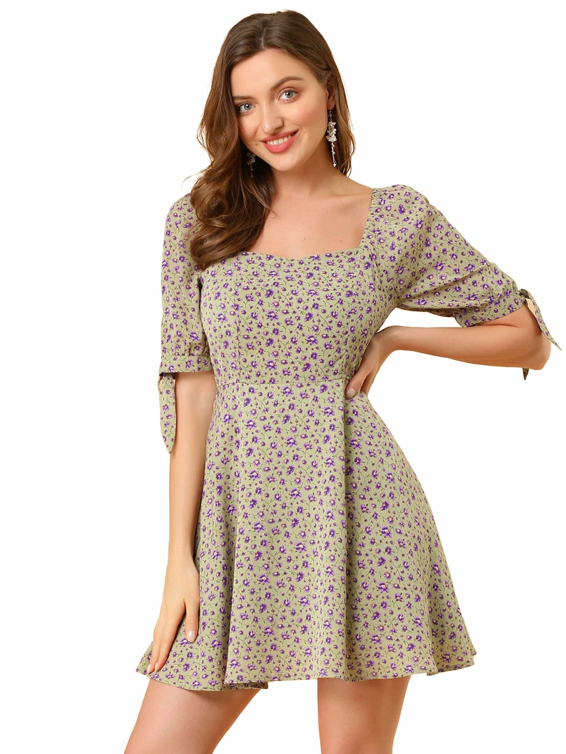 Allegra K Women's Floral Sweetheart Neck Puff Sleeve Fit And Flare A-Line Mini Dress 21 Allegra K Women's Floral Sweetheart Neck Puff Sleeve Fit And Flare A-Line Mini Dress